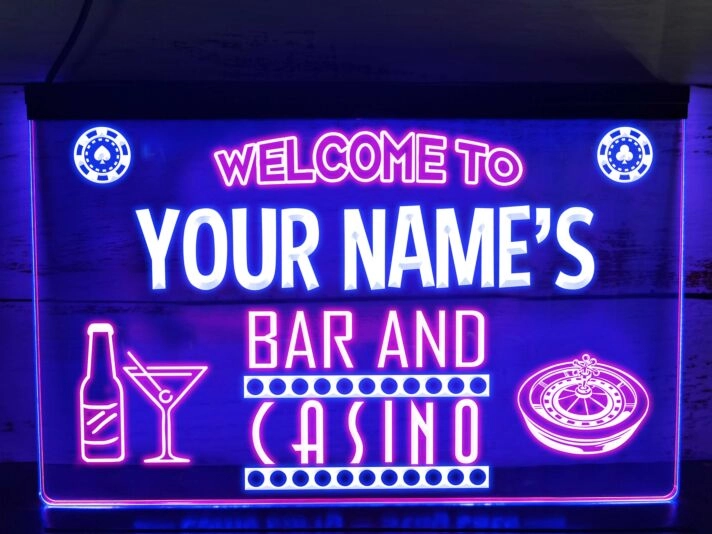 Bar and Casino Two Tone Personalized Hanging Neon Sign