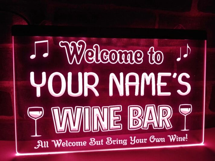 Welcome to My Wine Bar Personalized Hanging Neon Sign