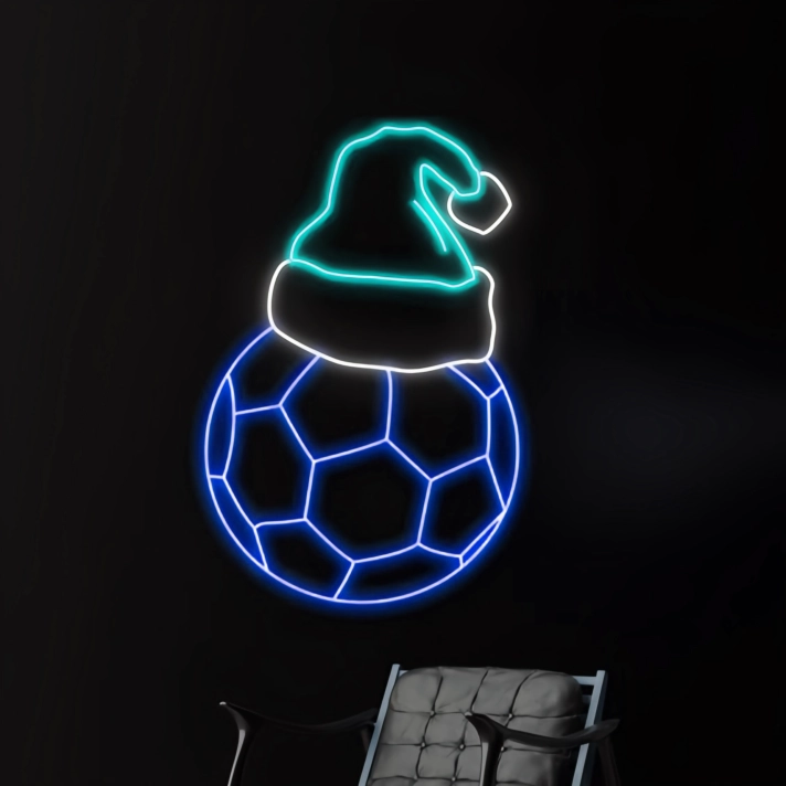 Christmas Hat Soccer Neon Sign