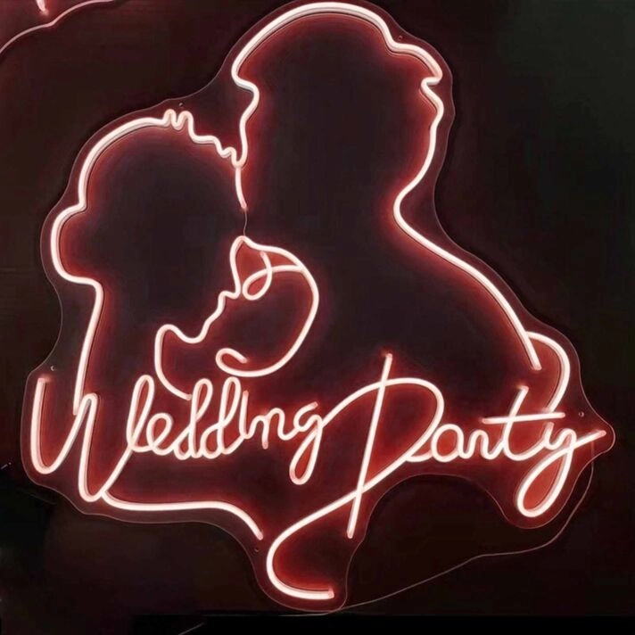Customize Wedding Party Romantic Kissing Couple Portrait Neon Sign