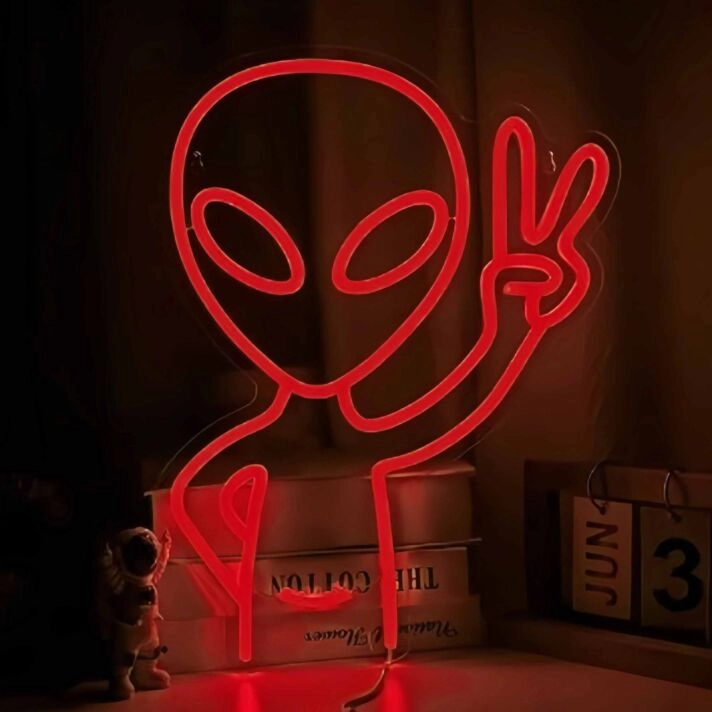 Alien Peace Sign Neon Sign