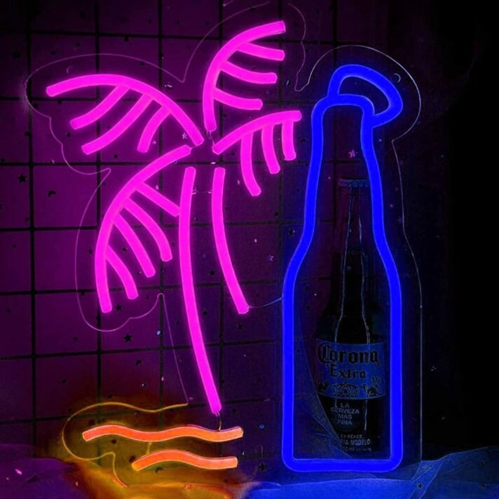Beer Bottle Palm Tree Bar Neon Sign