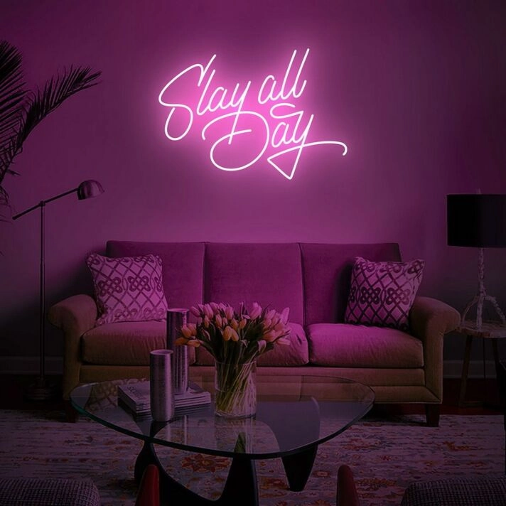 Slay All Day Neon Sign Motivational LED Wall Art for Gyms and Studios