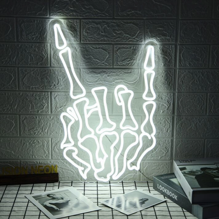Skeleton Rock Hand Neon Sign for Edgy and Unique Decor