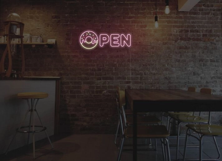 Donut Open Neon Sign for Bakeries and Fun Spaces