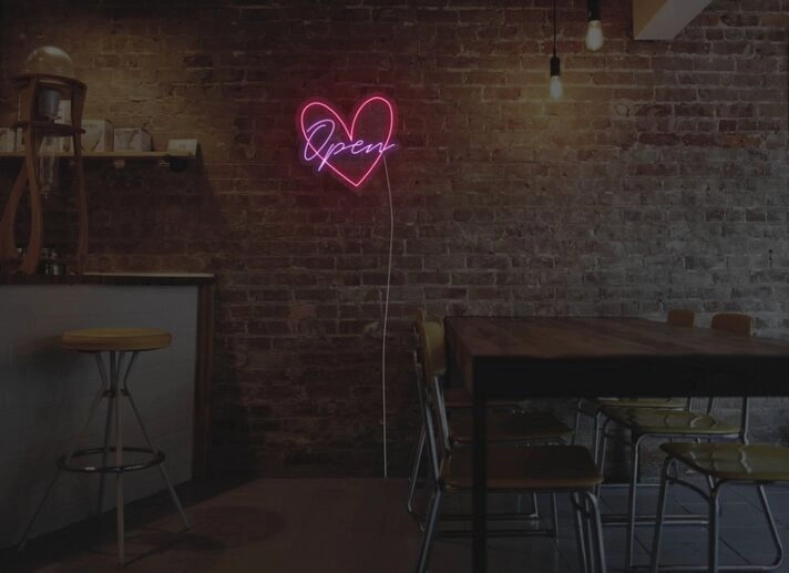 Heart Open Neon Sign for Romantic and Welcoming Spaces