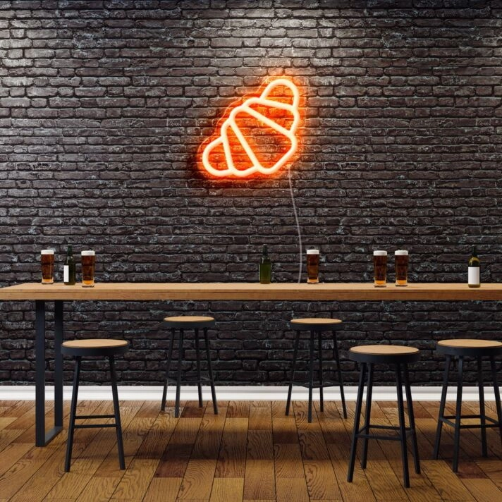 Croissant Neon Sign for Bakeries and Dining Areas