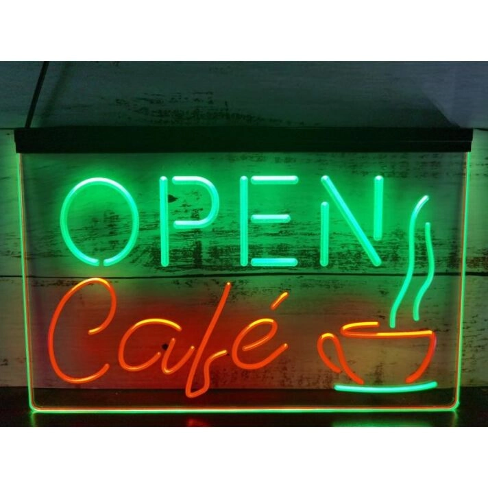 Cafe OPEN Dual LED Neon Sign for Cafes and Coffee Shops