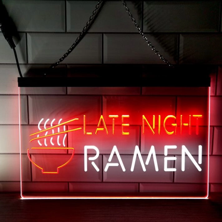 Late Ramen Dual LED Neon Sign for Night Owls and Fun Spaces