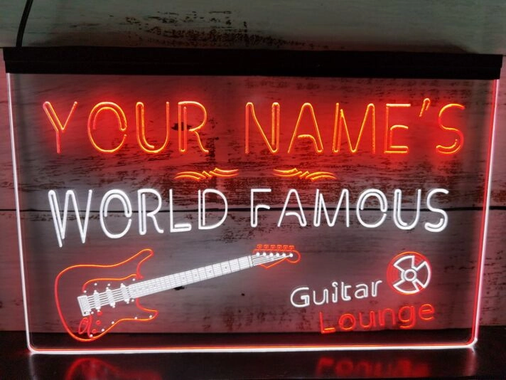 Name Personalized Guitar Lounge Beer Bar Pub Room Dual LED Neon Sign for Personalized Decor