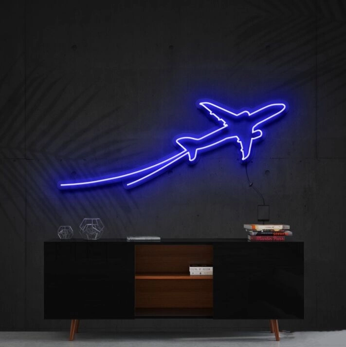 Airplane Take Off Neon Sign for Travel and Adventure Themes