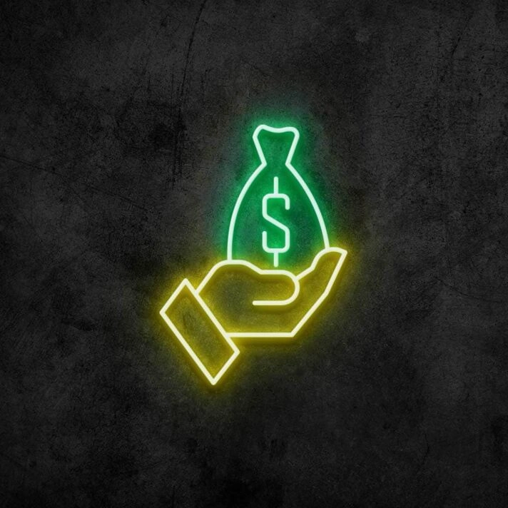 Money Bag Neon Sign for Wealth and Prosperity Themes
