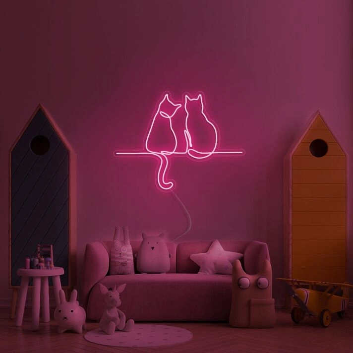 Two Cats Looking Neon Sign for Animal Lovers
