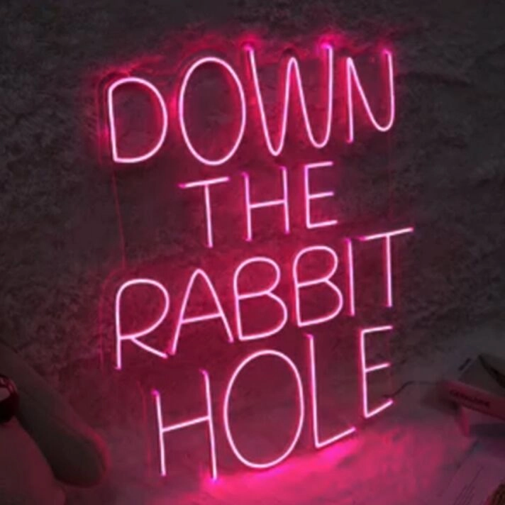 Down The Rabbit Hole Neon Sign for Whimsical and Fun Spaces