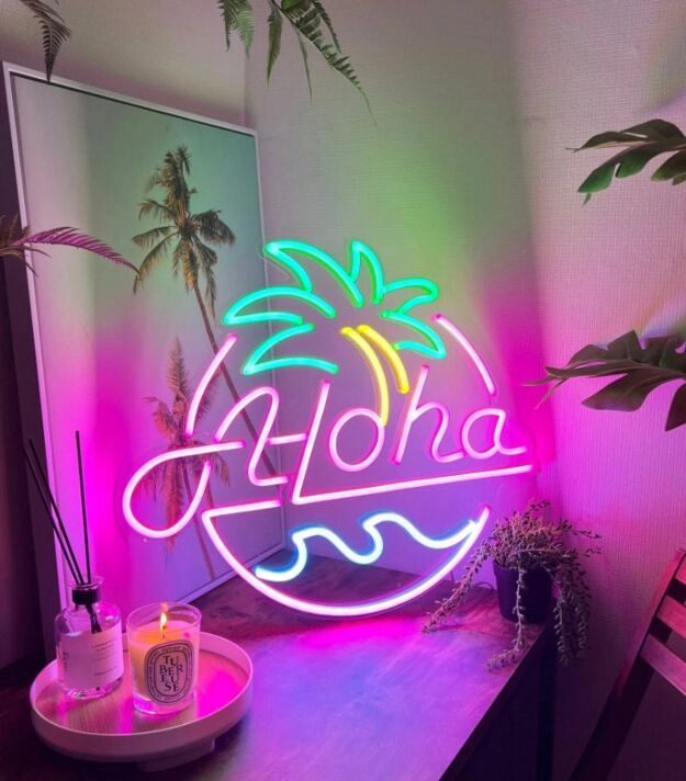 Aloha Hello Palm Tree Neon Signs for Tropical and Relaxing Decor