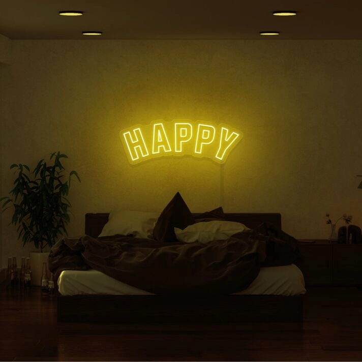 Happy Neon Sign for Positive and Fun Spaces