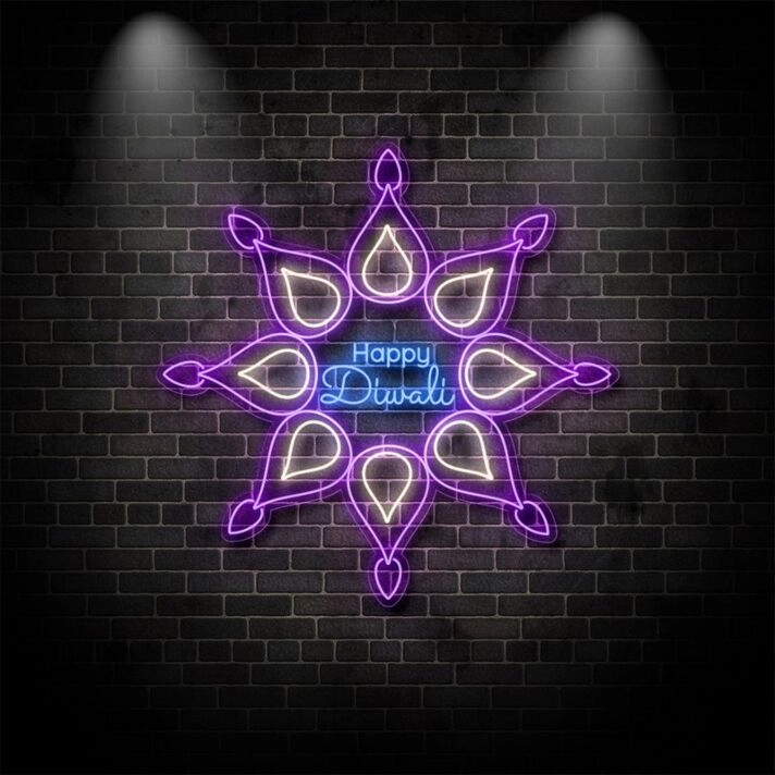 Happy Diwali With Petals And Lights Neon Sign for Festive and Celebratory Spaces