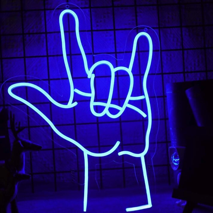Rock Hand Gesture Neon Sign for Music Lovers
