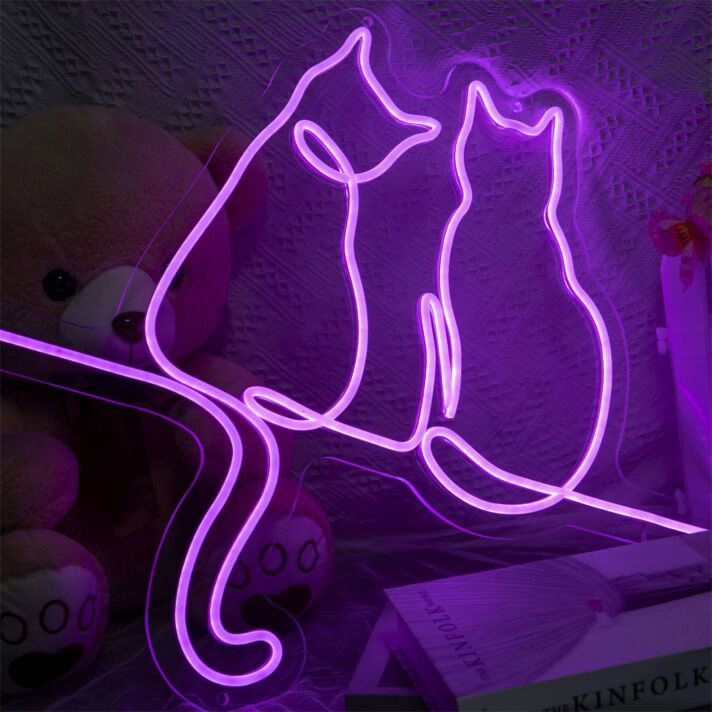 Couple Cats Neon Sign for Animal Lovers and Whimsical Spaces