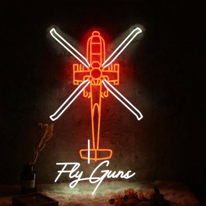 Helicopter By Fly Guns Neon Sign for Aviation Enthusiasts