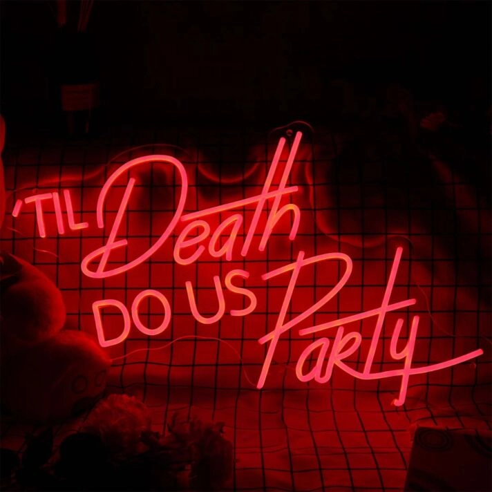 Do Us Party Til Death Red Neon Sign for Fun and Playful Spaces