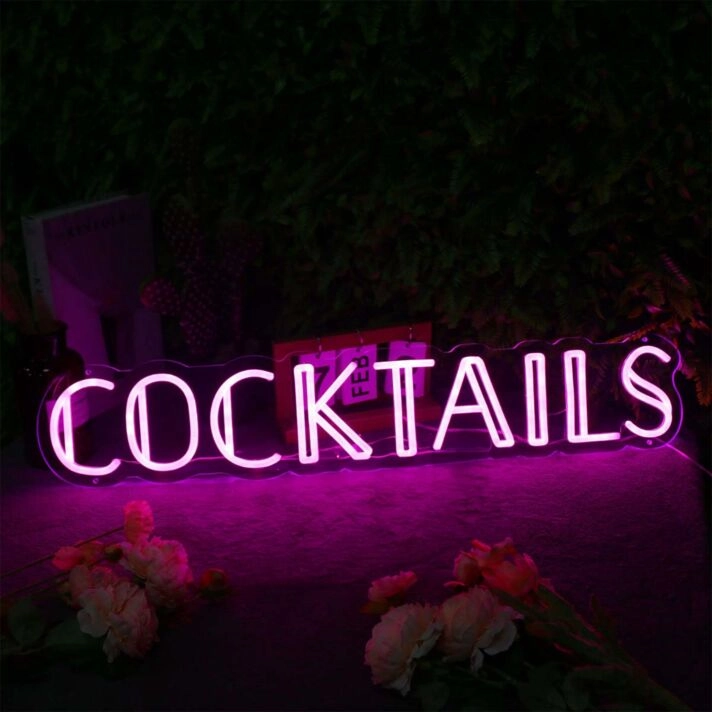 Cocktails Pink Neon Sign for Bars and Social Spaces