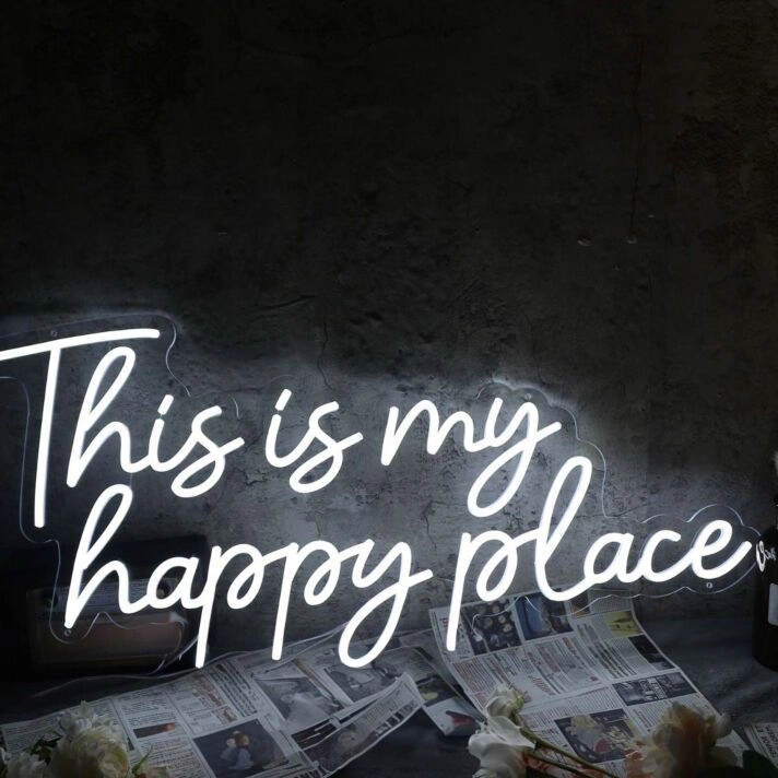 This Is My Happy Place White Custom Neon Sign for Positive and Fun Spaces
