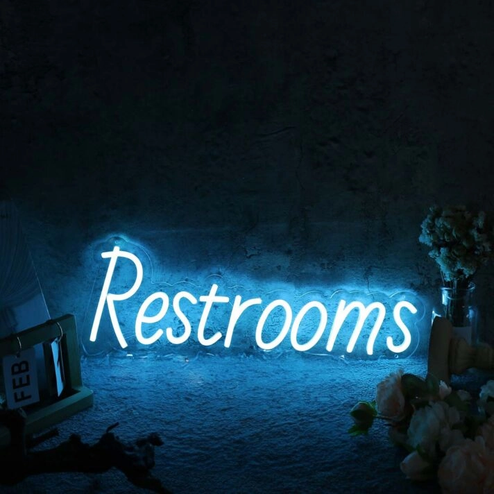 Restrooms Blue Custom Neon Sign for Businesses and Public Spaces