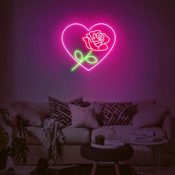 Love Heart Rose Neon Sign for Romantic and Elegant Spaces