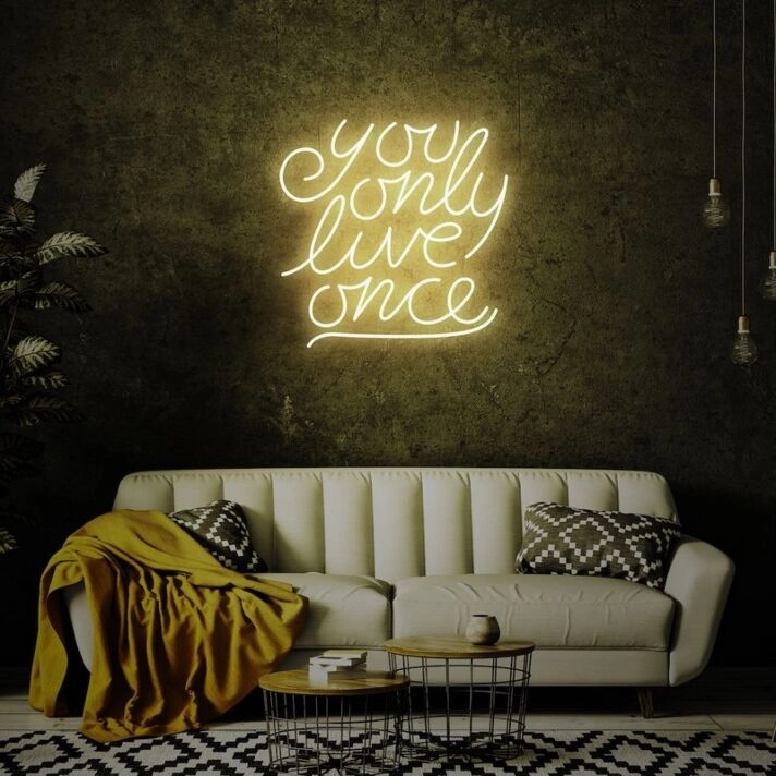You Only Live Once Neon Sign for Motivational and Positive Spaces