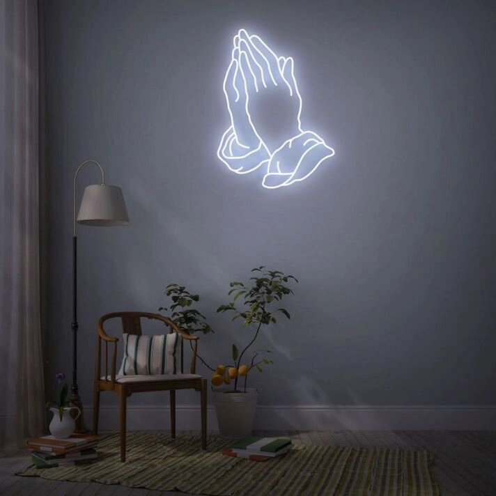 Praying Hands Neon Sign for Spiritual and Peaceful Spaces