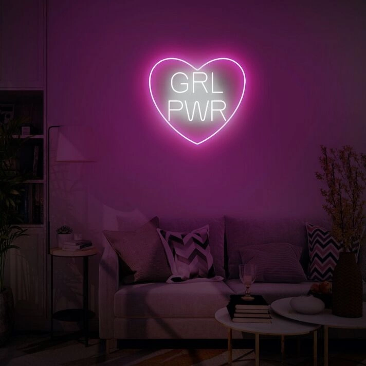 Grl Power With Heart Neon Sign empowers and inspires any space