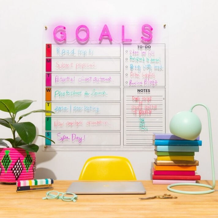 Goals Calendar Neon Sign keeps offices organized and motivated