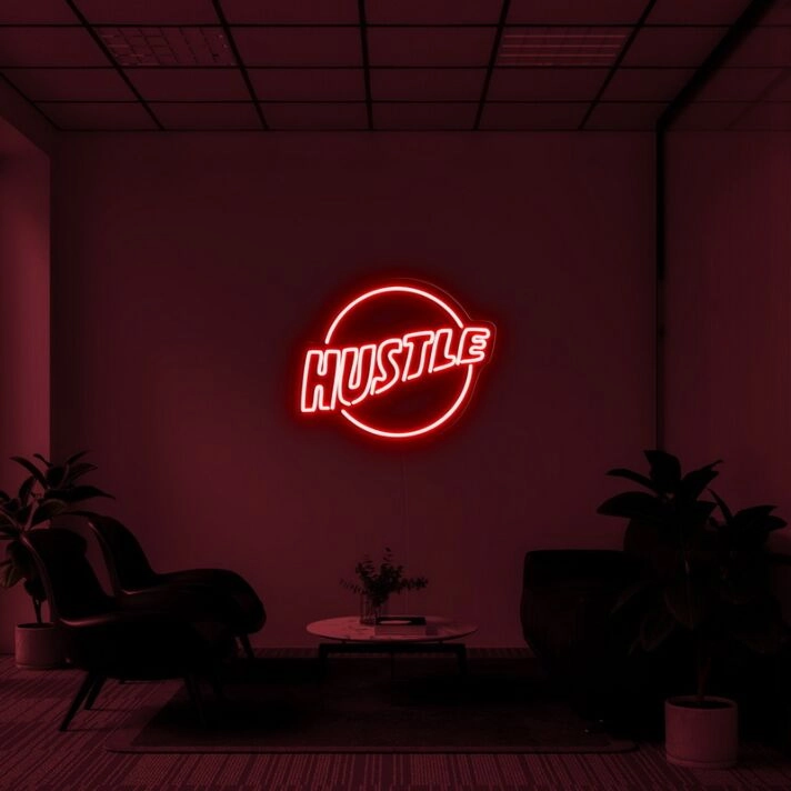 Hustle Logo Neon Sign for Motivational Spaces