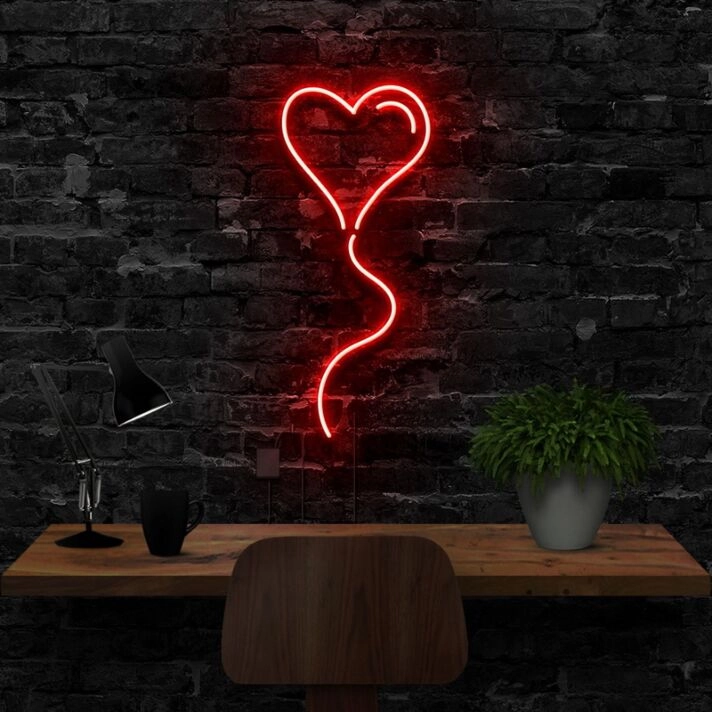 Balloon Heart Neon Sign for Romantic and Playful Spaces