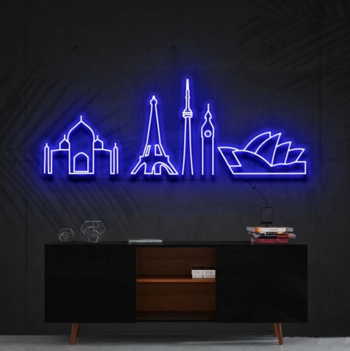 Iconic Monuments Neon Sign for Travel Lovers