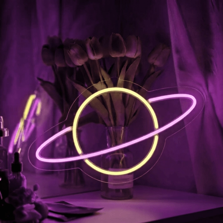 Planet Neon Sign for Space Themed Decor