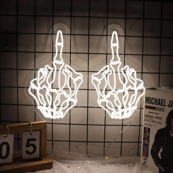 Skeleton Middle Finger Neon Sign Add a rebellious touch to your decor