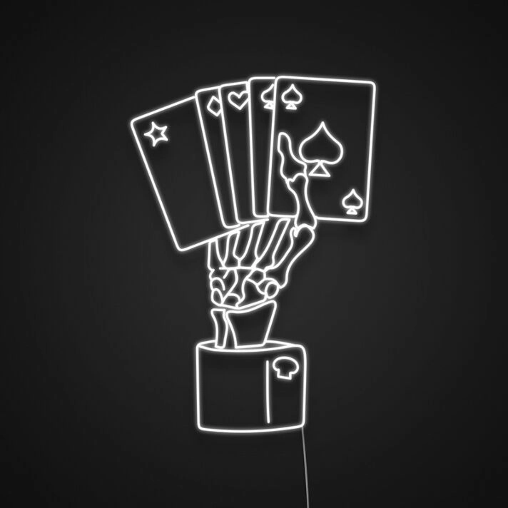 Skeleton Hand Holding Cards Neon Sign Add a mysterious and edgy touch