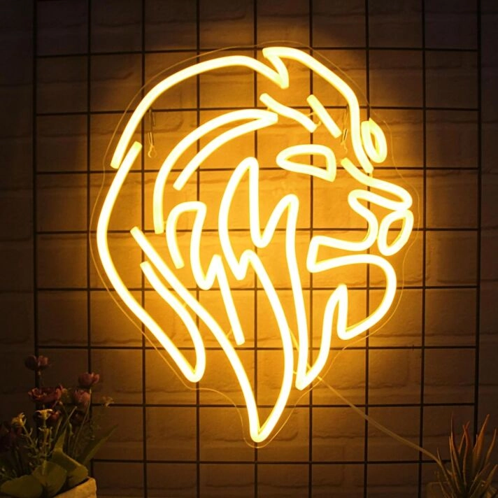 Golden Lion Head Neon Sign Living Room Accent