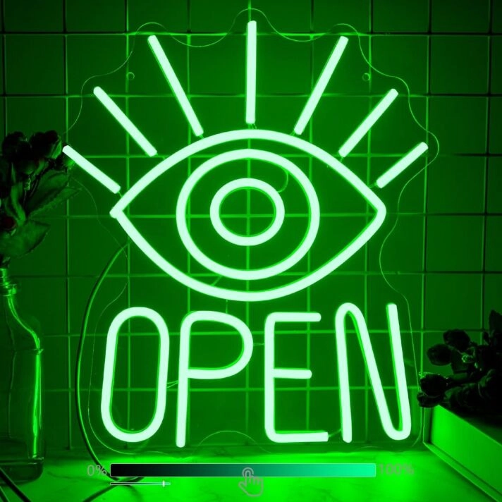 Green Open Eyes Neon Sign Teen Dorm Room Art