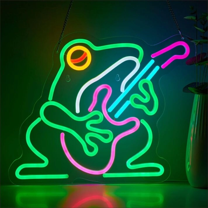 Guitar-Playing Frogs Neon Sign Music Room Fun