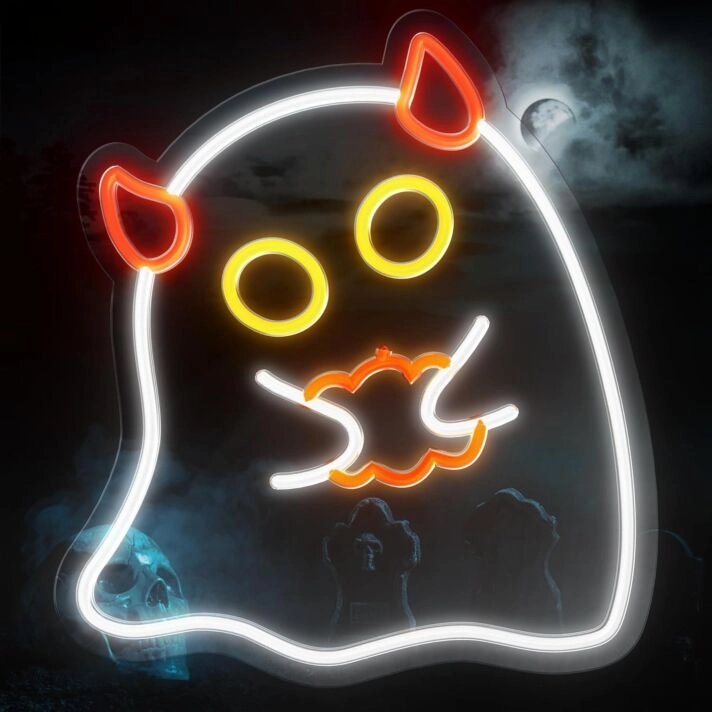 Halloween Hand Held Pumpkin Imp Neon Sign Spooky Season