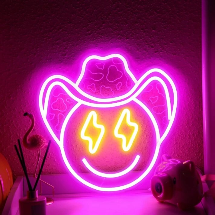 Lightning Eyes and Smiley Face Deep Pink Bedroom Neon Sign Unique Art