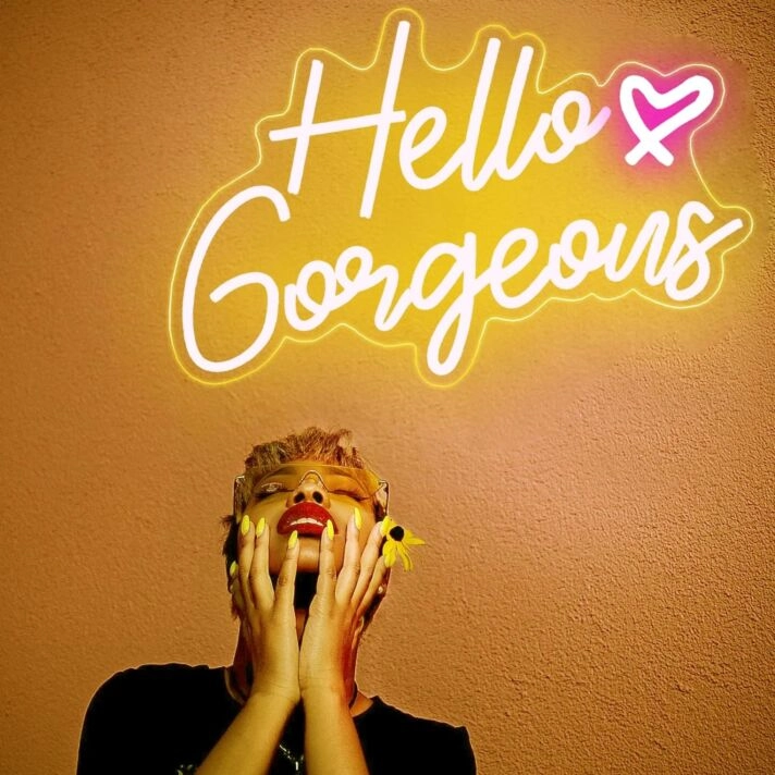 Warm White Hello Gorgeous Neon Sign Bedroom Charm