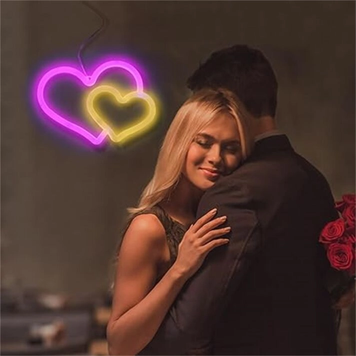 Brighten Your Spaces: From Romantic Evenings at Home to Vibrant Bar Ambiance with Brightdeck Pink Heart LED Neon Sign.