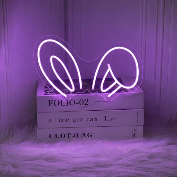 Brighten Up Your Space: Bunny Ears LED Neon Sign for Home Decor, Parties, and Themed Events