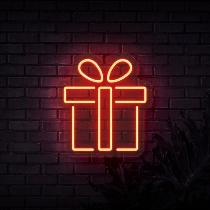 Brighten Up Your Festivities: Christmas Present LED Neon Sign Sketch and Etch Us for a Dazzling Home, Office, or Store Decoration.