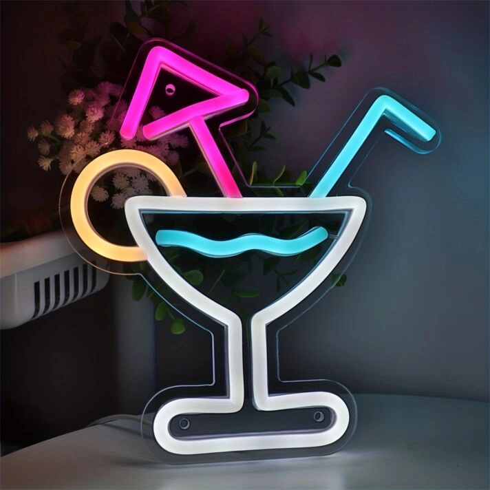 Elevate Your Bar or Man Cave Ambiance with the Creative Cool Cocktails With Umbrella Wall LED Neon Sign.
