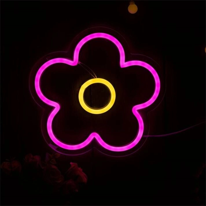Brighten Your Space: Flower LED Neon Sign for Chic Home Decor, Offices, Storefronts, Bars, and Unforgettable Weddings